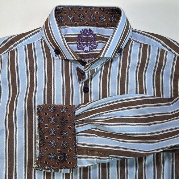 English Laundry Boys Size 10 Striped Dress Shirt Blue/Brown Contrast Cuffs $49 - Picture 12 of 12
